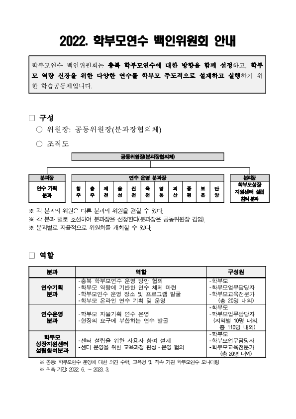 2022. 학부모연수 백인위원회 운영 및 위원 모집 안내 가정통신문_2